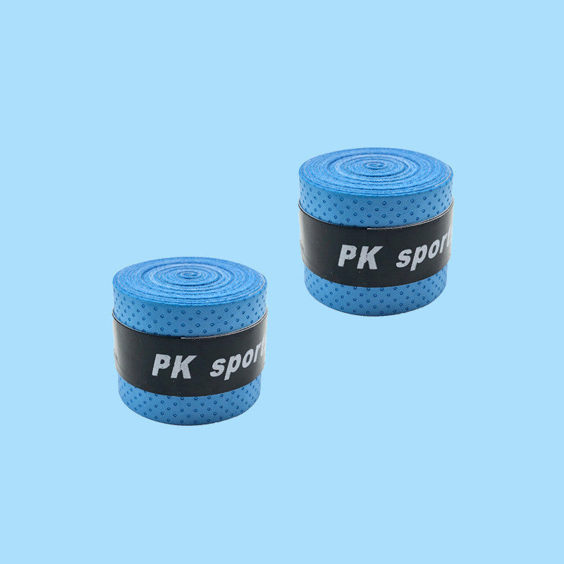Blue hand gel grips for tennis racket, non-slip and sweat-absorbent, perfect for enhancing grip during sports.