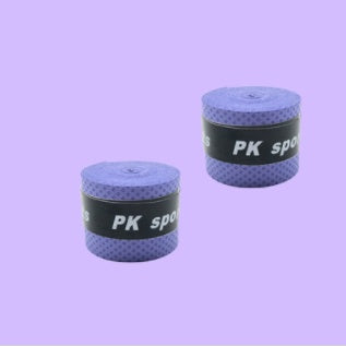 Purple non-slip hand gel grips for tennis, squash, and badminton rackets, designed for enhanced grip and sweat absorption.